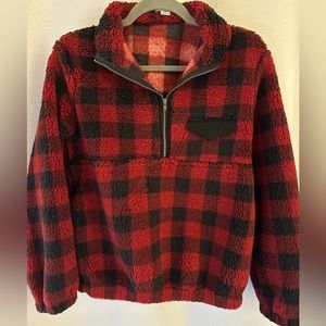 Red plaid Sherpa pullover sweatshirt